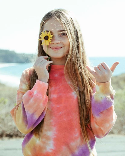 BILLABONG Girls' Paradise Tie-Dyed Crewneck Sweatshirt MULTI 1 BILLABONG Girls' Paradise Tie-Dyed Crewneck Sweatshirt MULTI