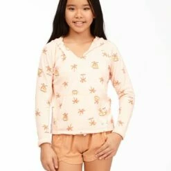 BILLABONG Girls' Rainbow Palms Pullover Hoodie SOFT PINK