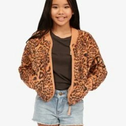 BILLABONG Girls' Wild Zip-Up Bomber Jacket ANIMAL