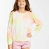 BILLABONG Girls' Painted Rainbows Tie Dye Crewneck Sweatshirt MULTI
