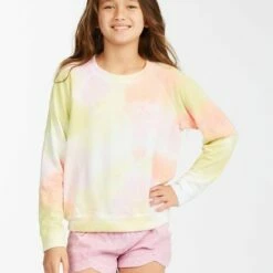 BILLABONG Girls' Painted Rainbows Tie Dye Crewneck Sweatshirt MULTI