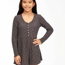 BILLABONG Girls' To The Weekend Romper DARK ATHLETIC GREY