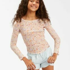BILLABONG Girls' Picking Flowers Long Sleeve Knit Top WHITE/MULTI