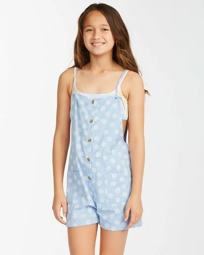 BILLABONG Girls' Wave Watch Jr Short Overall Romper SWEET BLUE 1 BILLABONG Girls' Wave Watch Jr Short Overall Romper SWEET BLUE