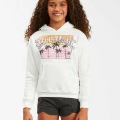 BILLABONG Girls' Pink Moon Pullover Graphic Hoodie SALT CRYSTAL