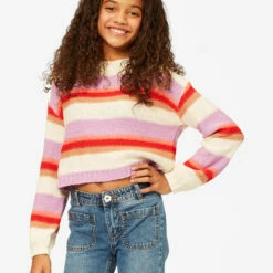 BILLABONG Girls' Living It Up Crewneck Sweater WHITE CAP