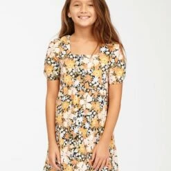 BILLABONG Girls' Heart Eyes Babydoll Dress BLACK MULTI