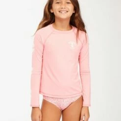 BILLABONG Girls' Feelin Ditsy Long Sleeve Rashguard CORAL PINK