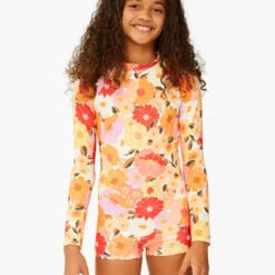 BILLABONG Girls' So Groovy Boyshort Long Sleeve Swimsuit MULTI