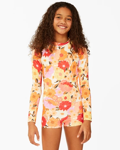 BILLABONG Girls' So Groovy Boyshort Long Sleeve Swimsuit MULTI 1 BILLABONG Girls' So Groovy Boyshort Long Sleeve Swimsuit MULTI