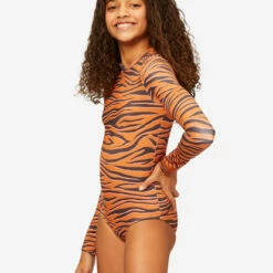BILLABONG Girls' Sneakaway Back Zip Long Sleeve Swimsuit BRONZE -girls Sales Store abgwr00123 billabongw brz sd1
