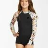 BILLABONG Girls' Core Boyshort Long Sleeve Swimsuit BLACK PEBBLE
