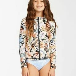 BILLABONG Girls' Core Surfdaze Long Sleeve Zip-Front Rashguard MULTI