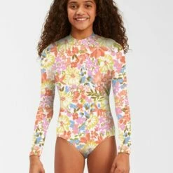 BILLABONG Girls' Windsong Long Sleeve Swimsuit MULTI