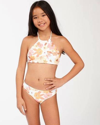 BILLABONG Girls' Walk In The Sun Reversible High-Neck Bikini Set MULTI 1 BILLABONG Girls' Walk In The Sun Reversible High-Neck Bikini Set MULTI