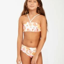 BILLABONG Girls' Walk In The Sun Reversible Bandeau Bikini Set MULTI