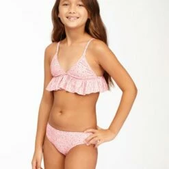 BILLABONG Girls' Feelin Ditsy Ruffle Triangle Bikini Set CORAL PINK -girls Sales Store abgx200164 billabongw cak sd1