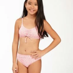 BILLABONG Girls' Feelin Ditsy Drawstring Tank Bikini Set CORAL PINK