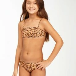 BILLABONG Girls' Lil Bit Wild Strappy Tank Bikini Set COCONUT