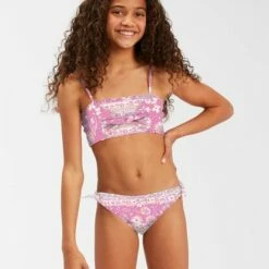 BILLABONG Girls' Day Dreamer Knot Bandeau Bikini Set PARADISE PINK
