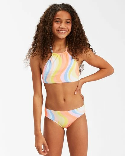 BILLABONG Girls' Groovy Road High-Neck Bikini Set MULTI 1 BILLABONG Girls' Groovy Road High-Neck Bikini Set MULTI