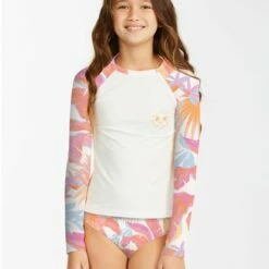 BILLABONG Girls' Tropical Punch Long Sleeve Rashguard Bikini Set MULTI