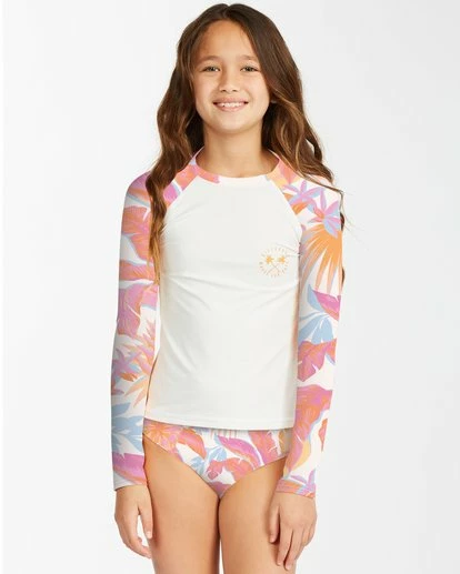 BILLABONG Girls' Tropical Punch Long Sleeve Rashguard Bikini Set MULTI 1 BILLABONG Girls' Tropical Punch Long Sleeve Rashguard Bikini Set MULTI