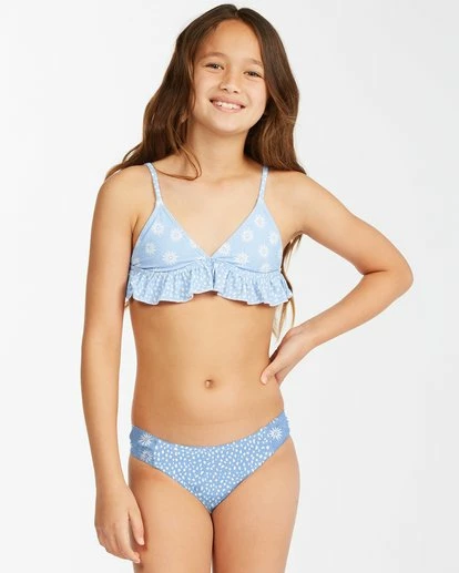 BILLABONG Girls' Where To Ruffle Triangle Bikini Set SWEET BLUE 1 BILLABONG Girls' Where To Ruffle Triangle Bikini Set SWEET BLUE