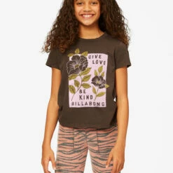 BILLABONG Girls' Give Love Boyfriend T-Shirt OFF BLACK