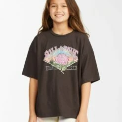 BILLABONG Girls' A Rose Is A Rose Boyfriend T-Shirt OFF BLACK
