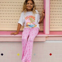 BILLABONG Girls' Tell Me Stretchy Flared Pants PINK LADY