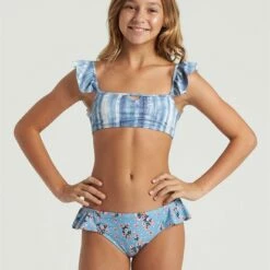 BILLABONG Girls' In A Wave Ruffle Bikini Set SURF BLUE