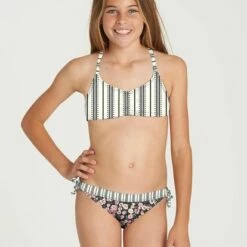 BILLABONG Girls' Ditsy Soul Crossback Reversible Bikini Set BLACK PEBBLE